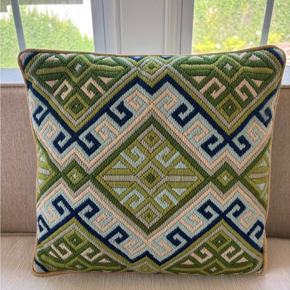 Vintage Green and Blue Geometric Pillow